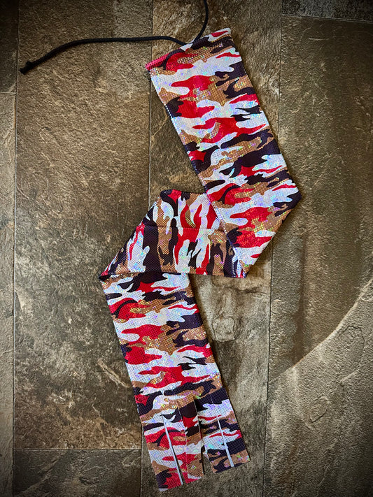 Single Tube Tail Bag - Red, Gold, Silver and Black Holographic Camo