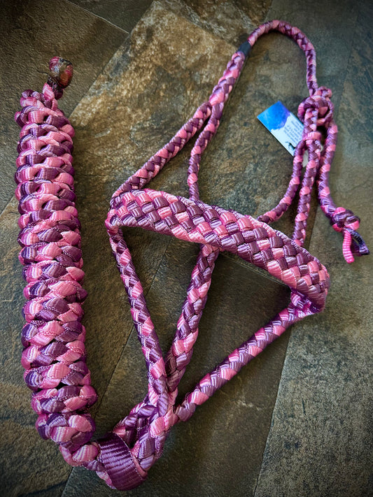 Muletape Halter w/Removable 10’ Lead - Wine & Pink