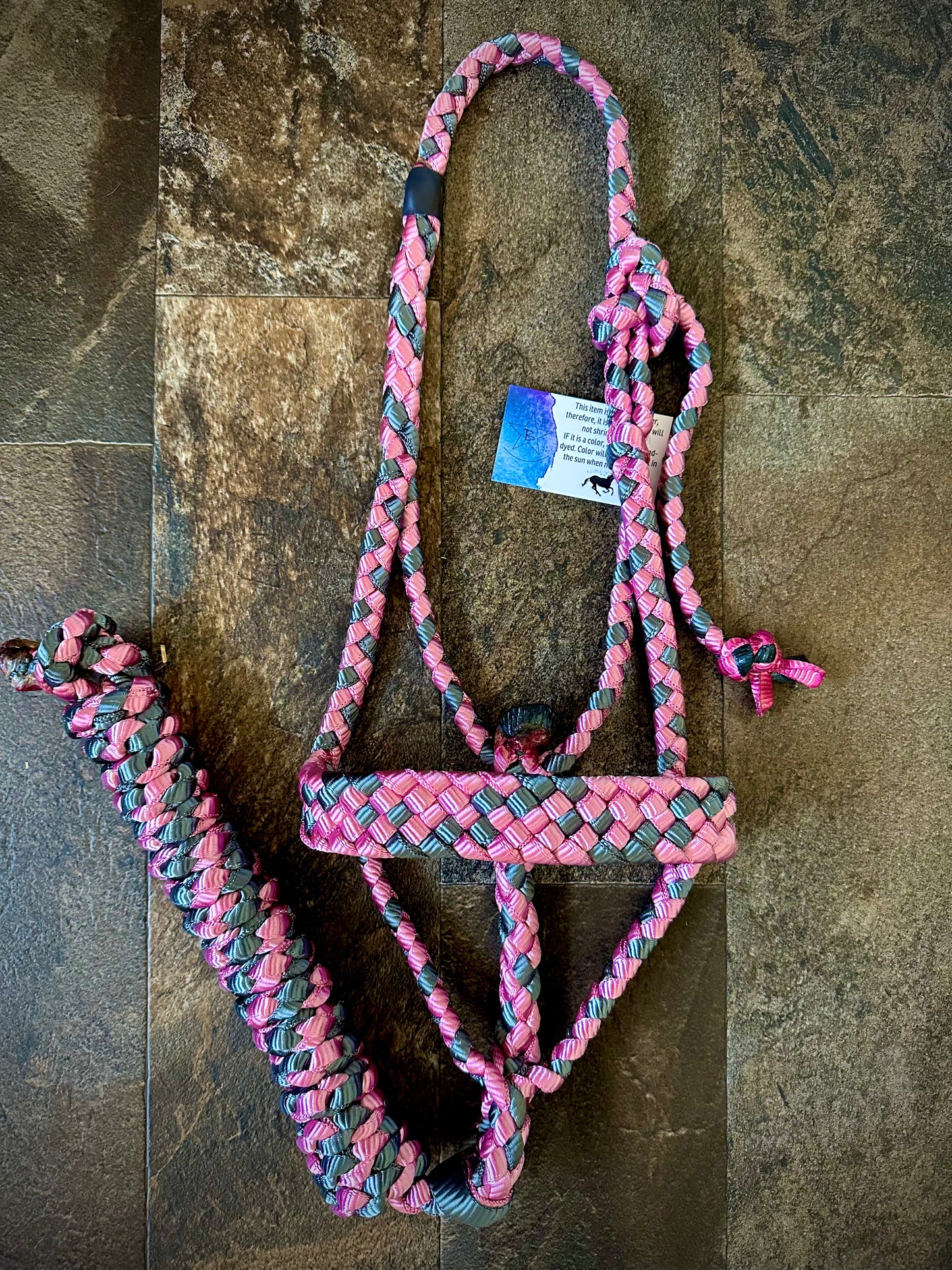 Muletape Halter w/Removable 10’ Lead - Pink & Gunmetal Grey
