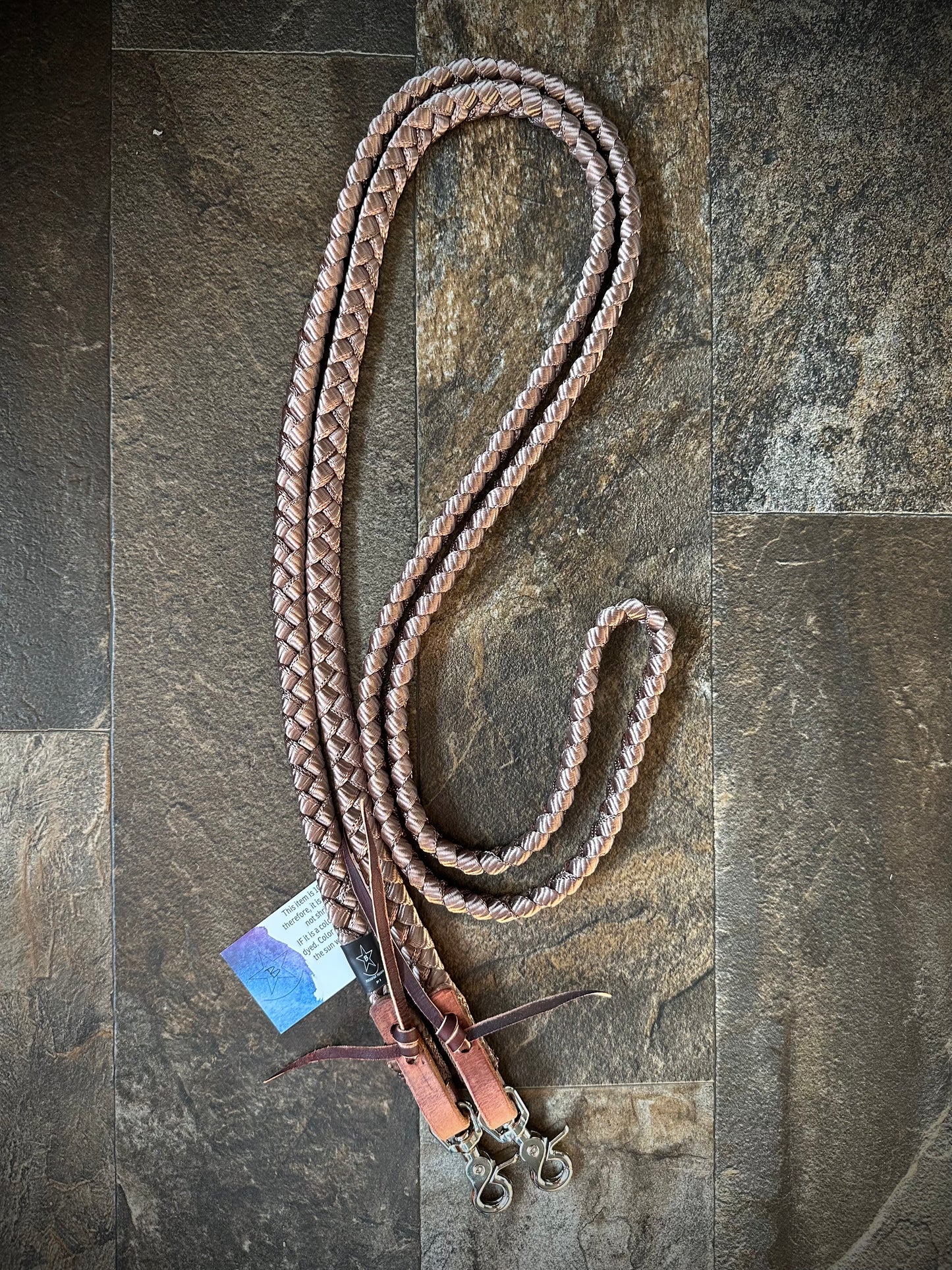 Muletape Reins - 8.5ft Competition - w/Leather Water Ties & Clips - Brown - RTS