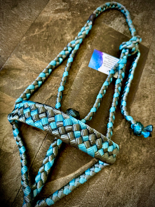 Muletape Halter w/Removable 10’ Lead - Gunmetal Grey & Teal