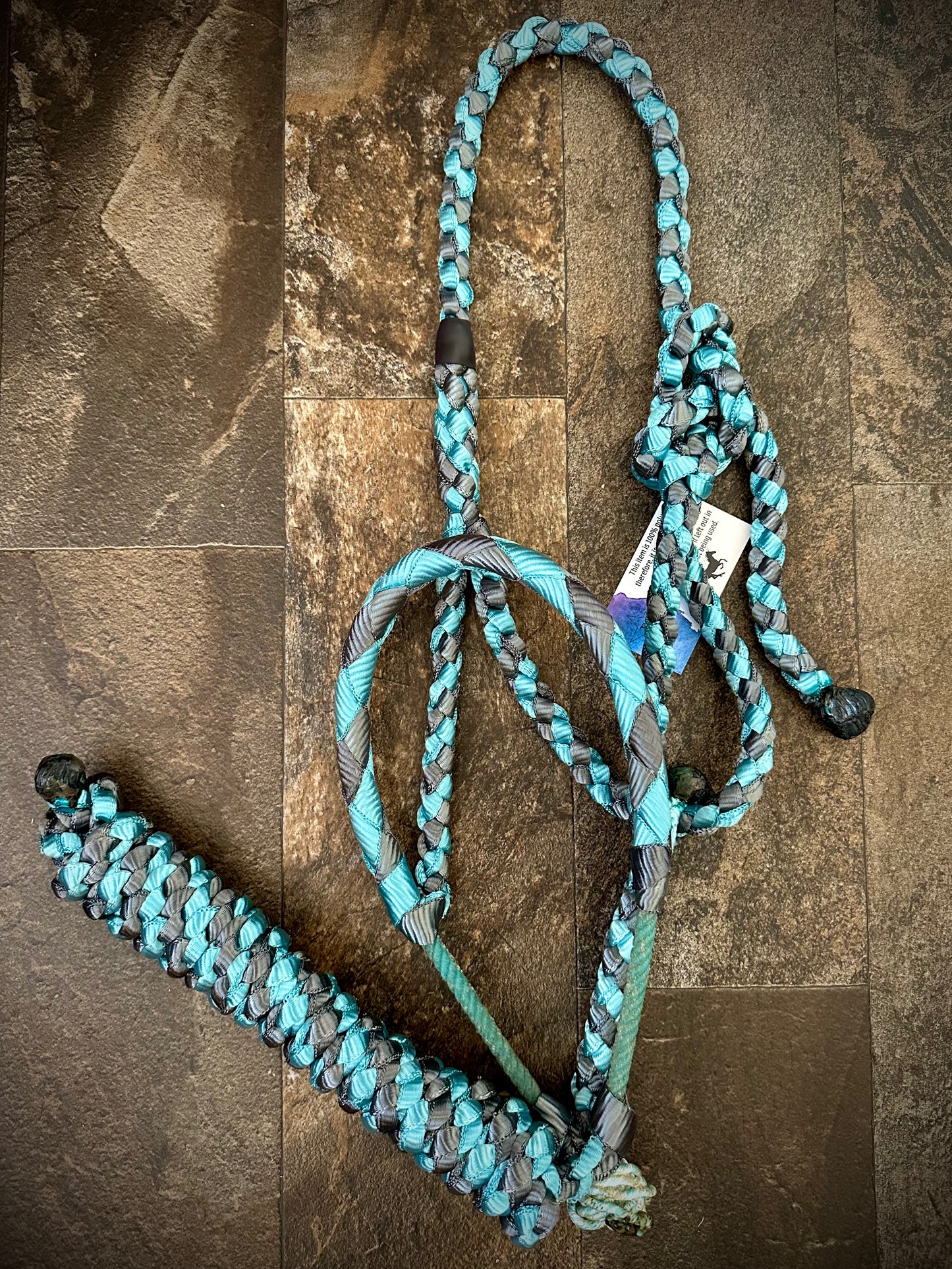 Muletape Braided Lariat Halter w/10’ Lead - Teal & Gunmetal Grey - RTS