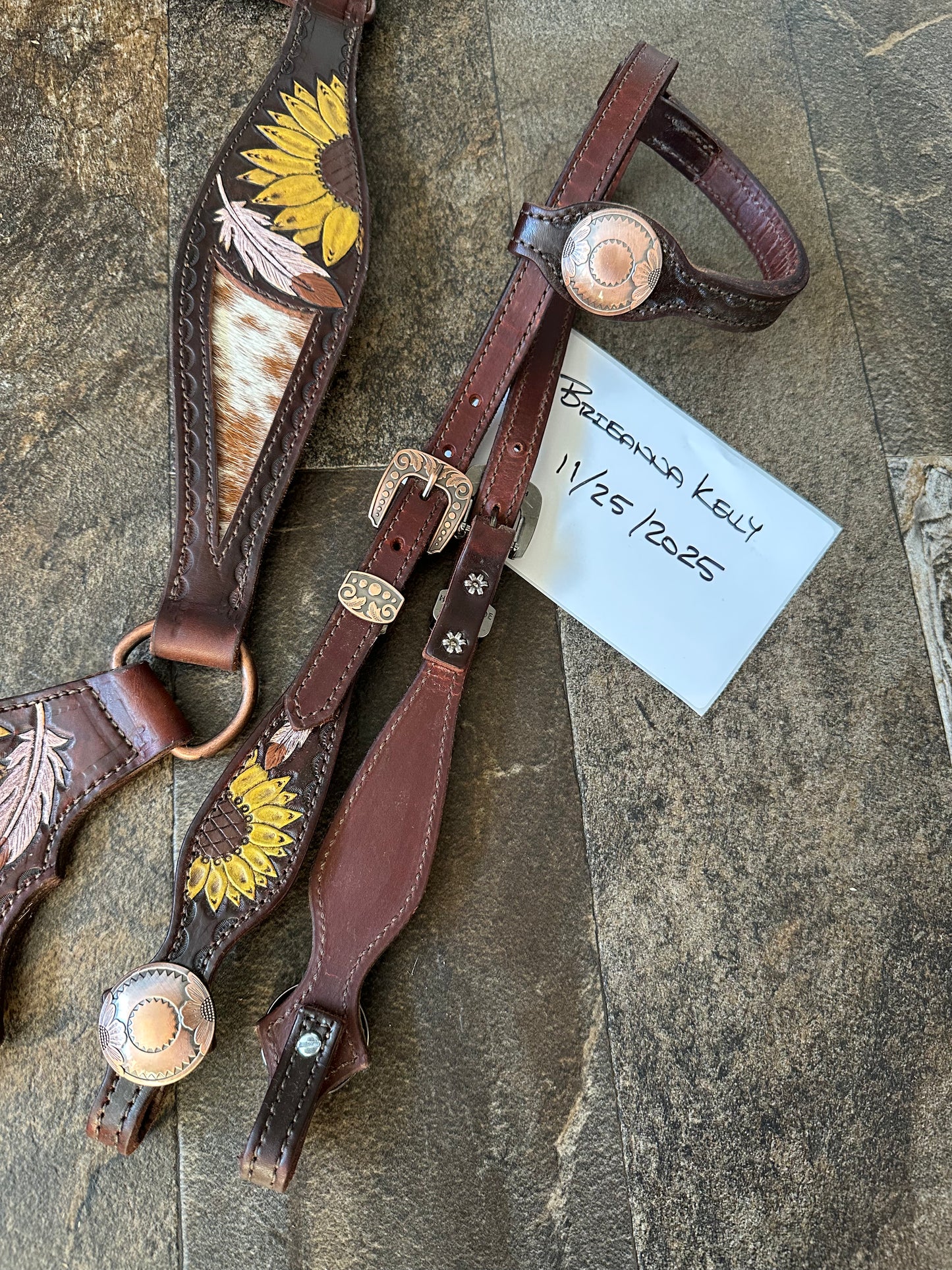 ‘Little Paint Leather’ Sunflower/Cowhide Tack Set ($100 below original price)
