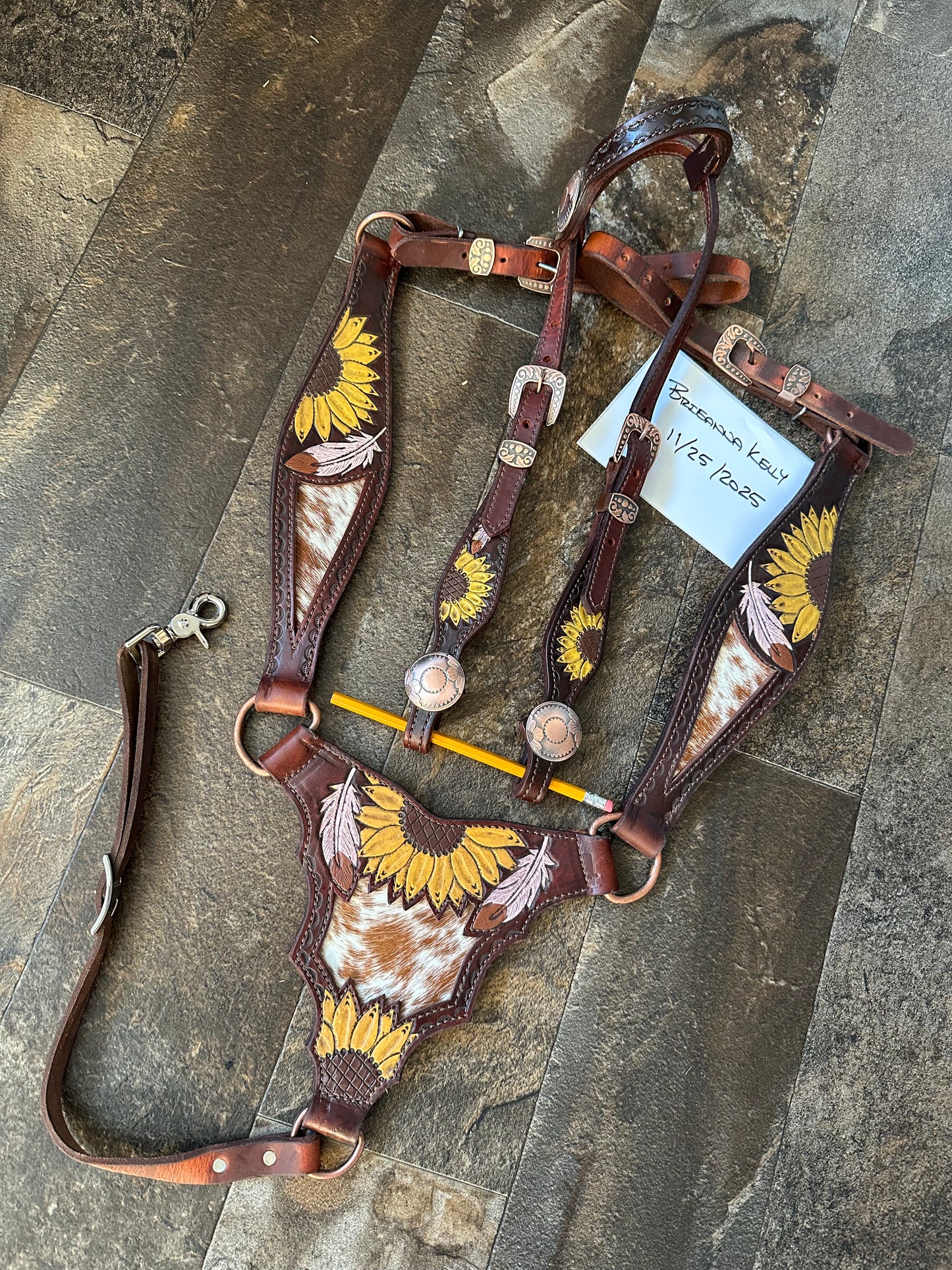 ‘Little Paint Leather’ Sunflower/Cowhide Tack Set ($100 below original price)