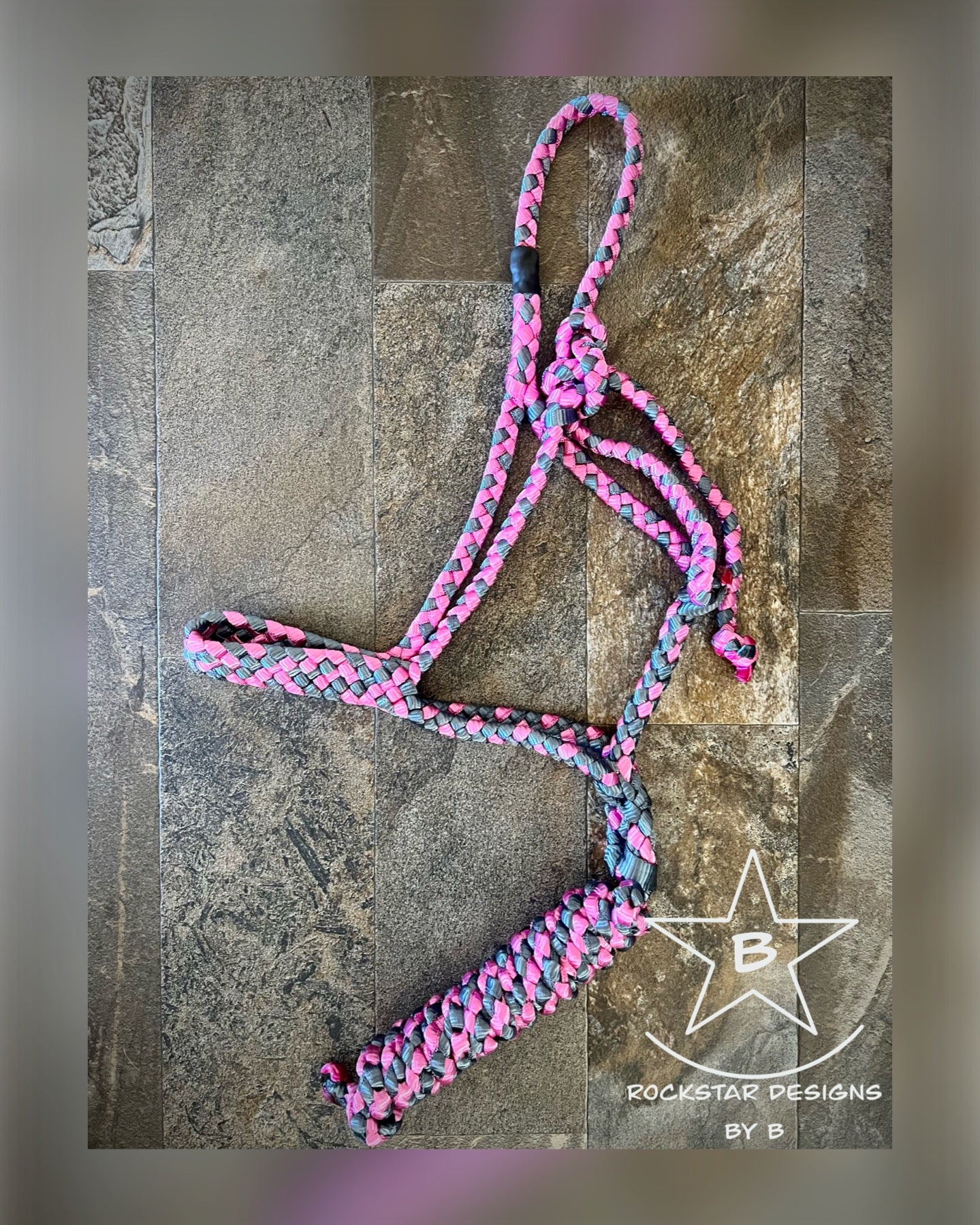 Mule Tape Halter w/10’ Lead - Gunmetal Grey & Pink