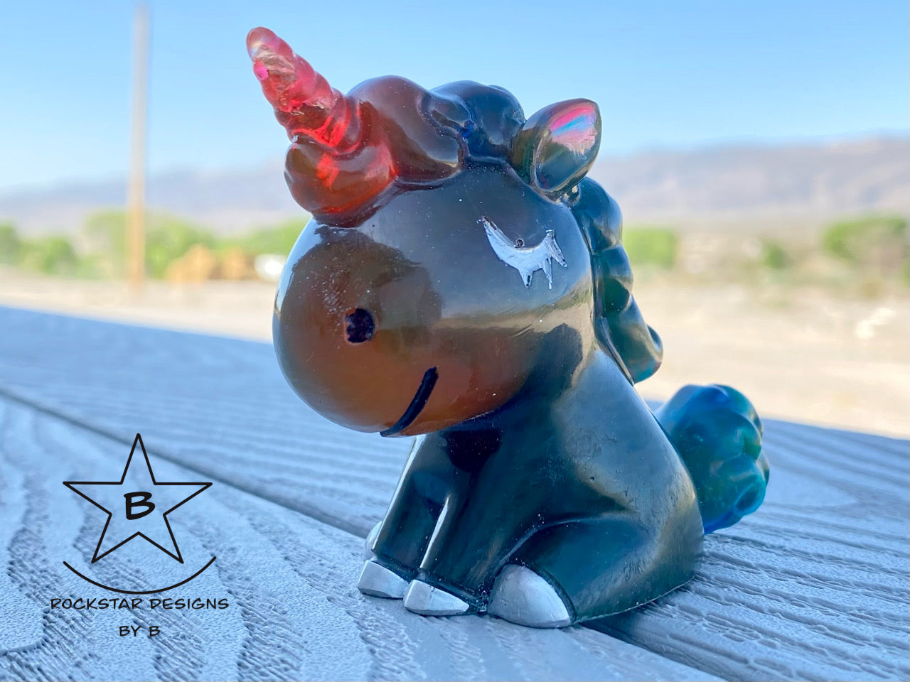 Resin Unicorn - 3 inch OOAK Dark Rainbow