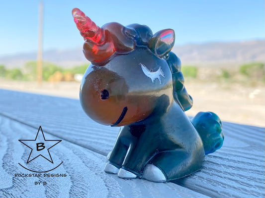 Resin Unicorn - 3 inch OOAK Dark Rainbow