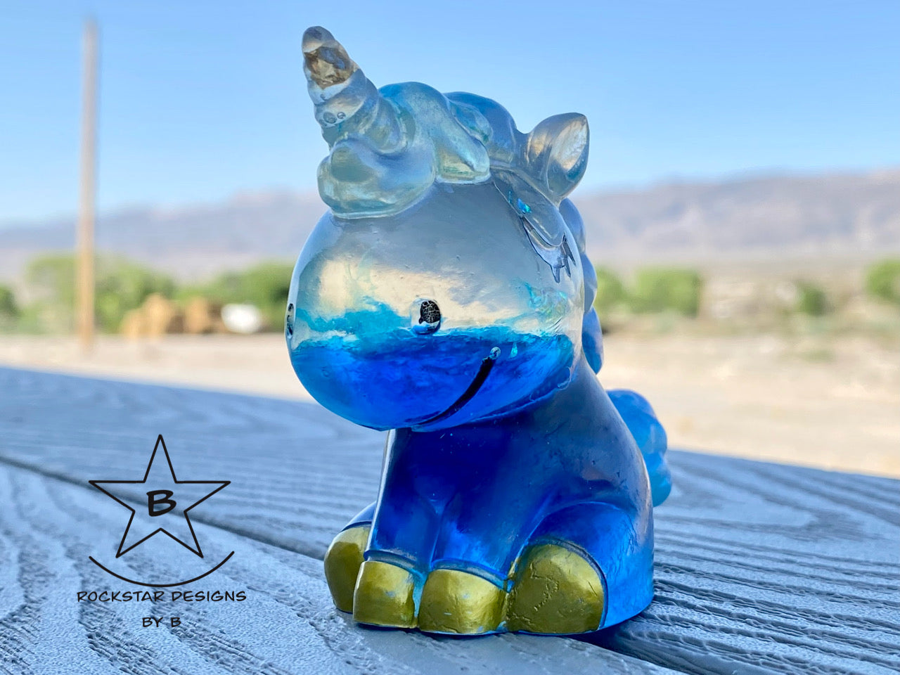 Resin Unicorn - 3 inch Ocean Half Royal Blue and Clear with Glitter