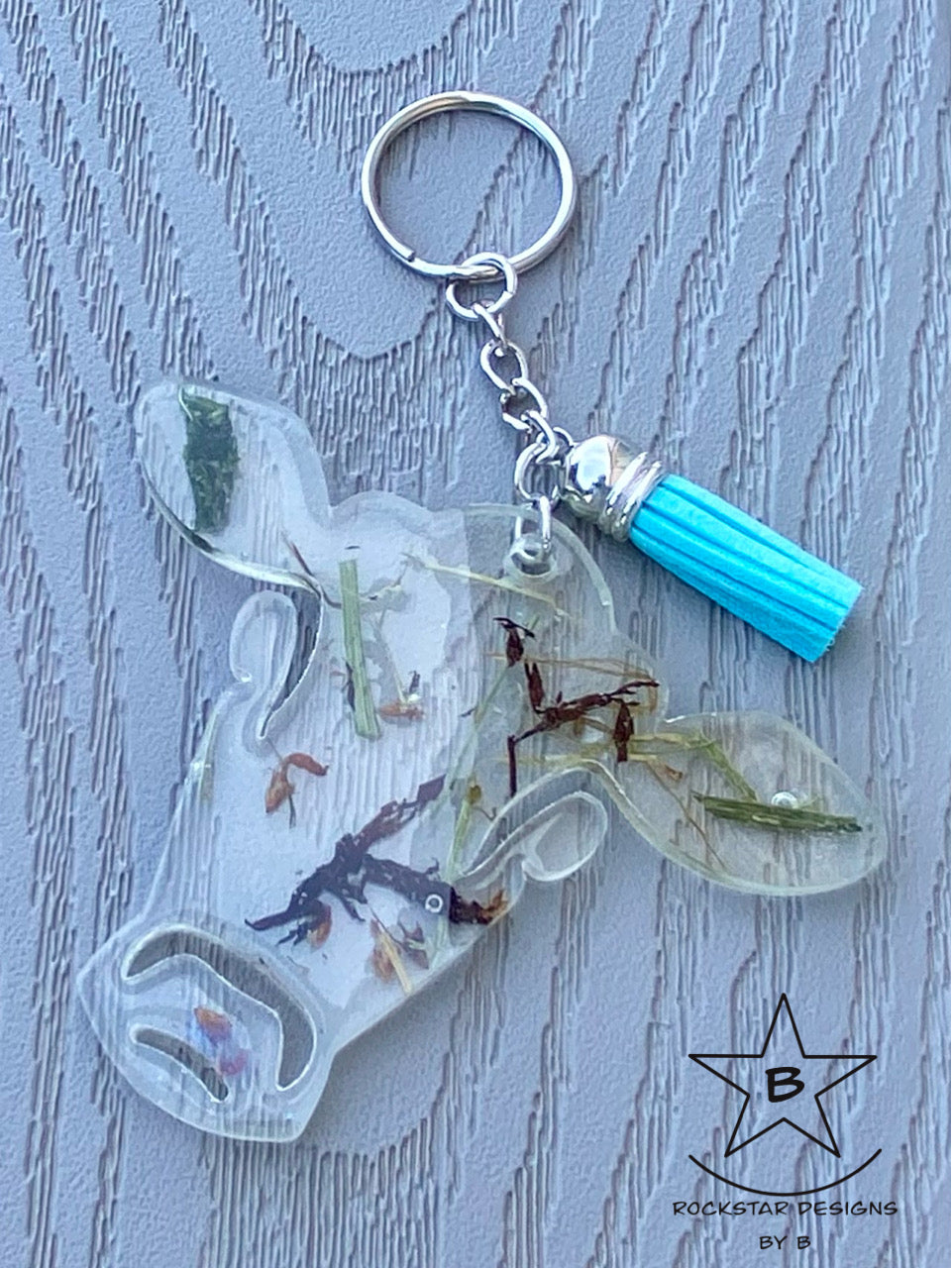 Keychain - Cow Head - Clear with Infused Alfalfa