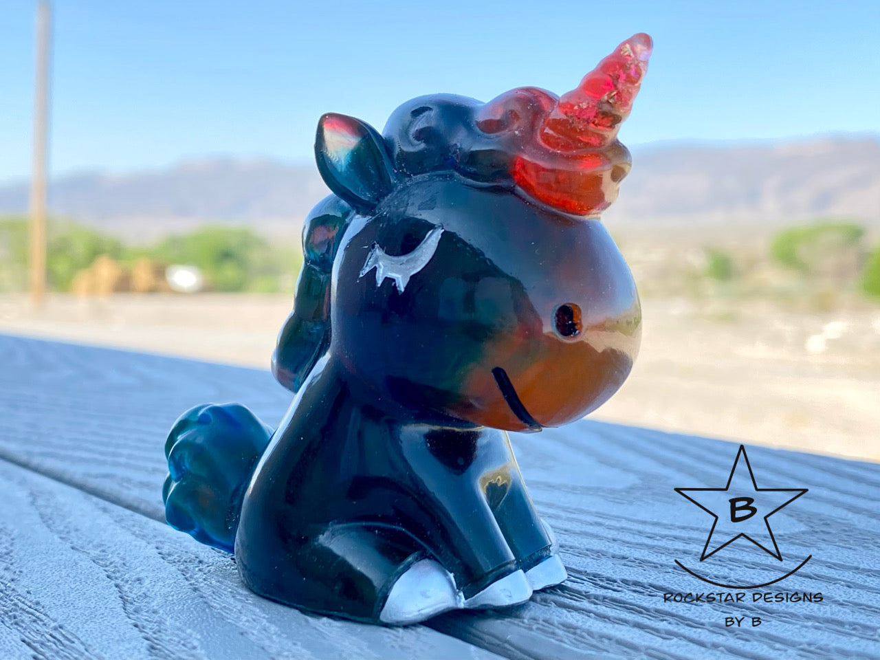 Resin Unicorn - 3 inch OOAK Dark Rainbow