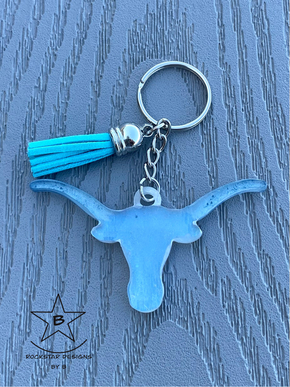 Keychain - Longhorn Steer Head - Pearl Blue Shimmer