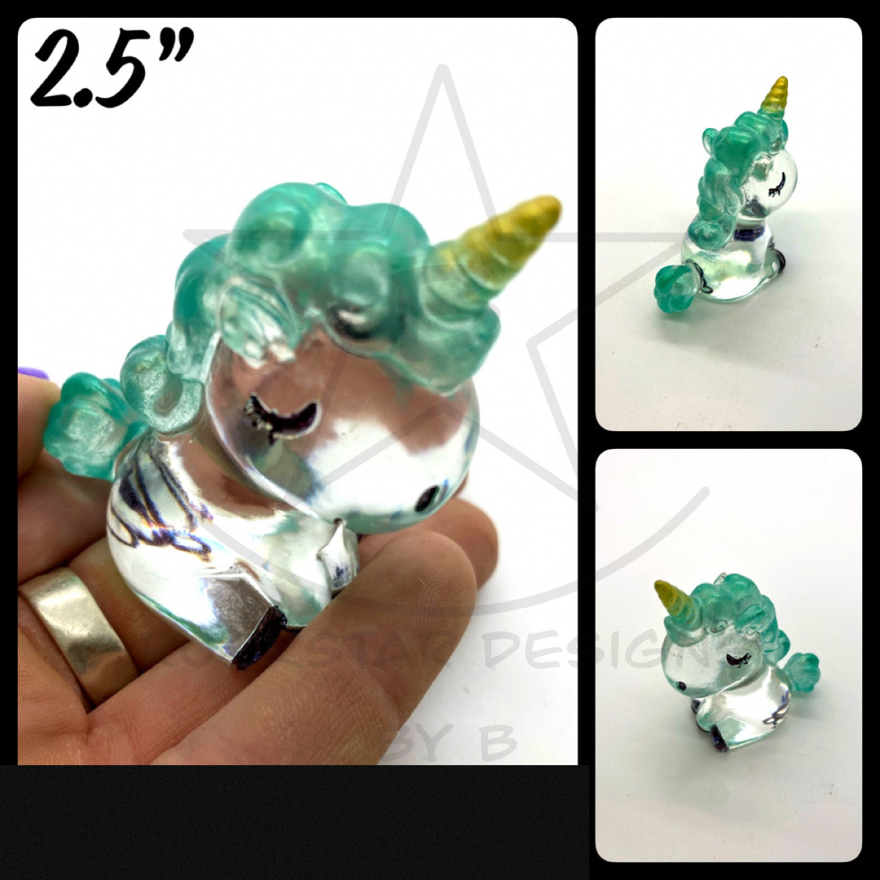 Resin Unicorn - Clear with Green Mane and Tail - 2.5 inch