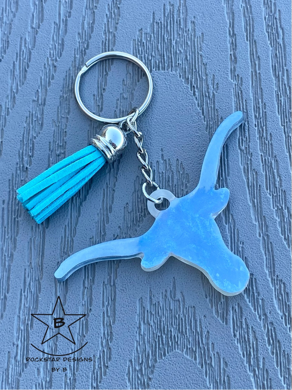 Keychain - Longhorn Steer Head - Pearl Blue Shimmer