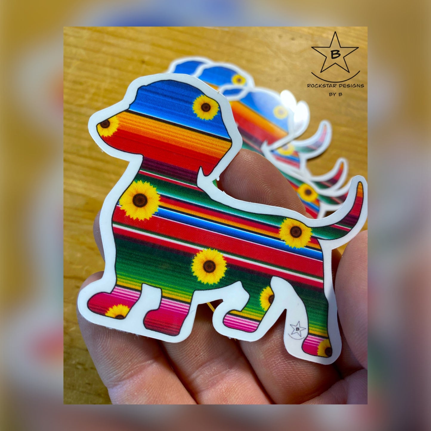 Sticker - Serape Dachshund with Sunflowers