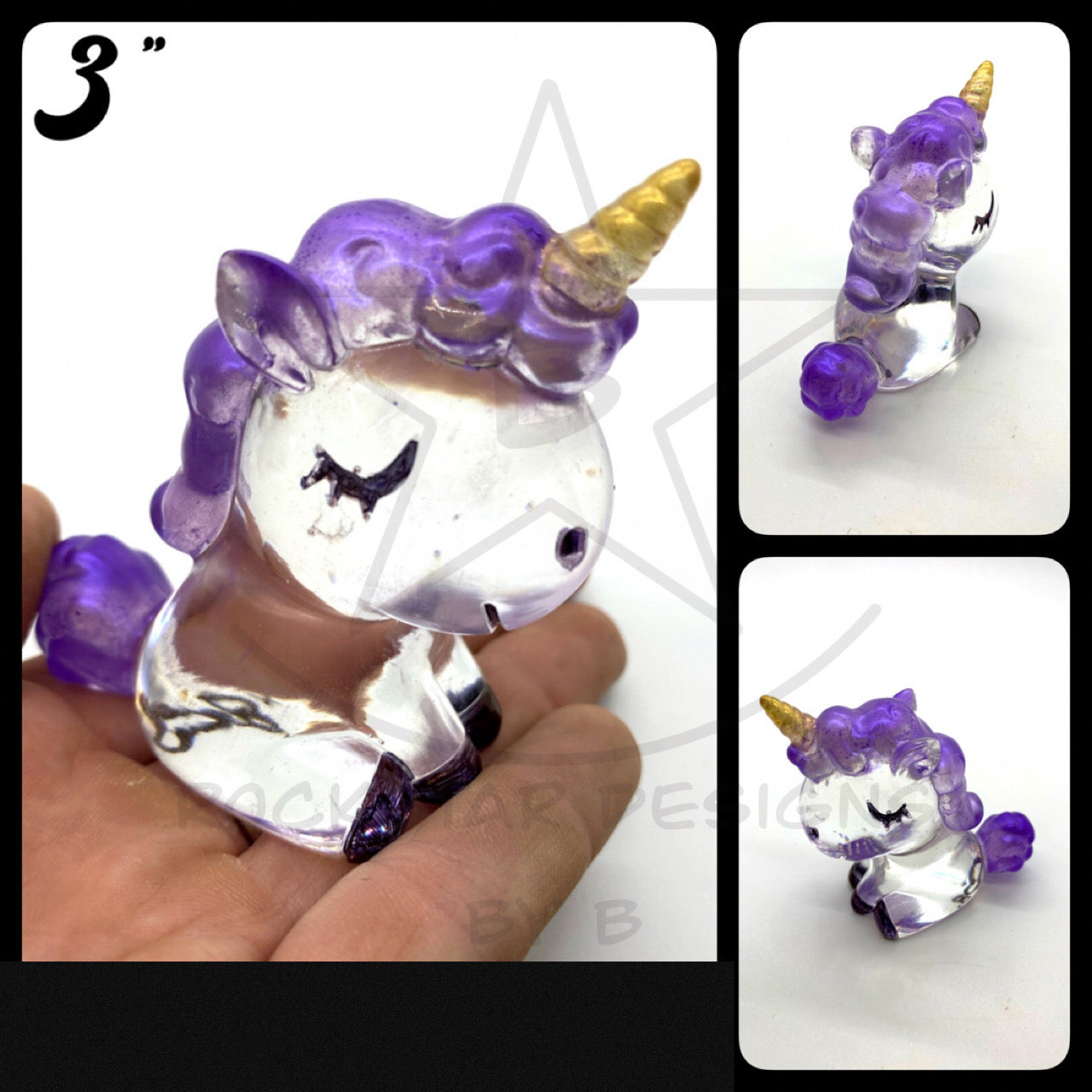 Resin Unicorn - 3 inch Clear with Purple