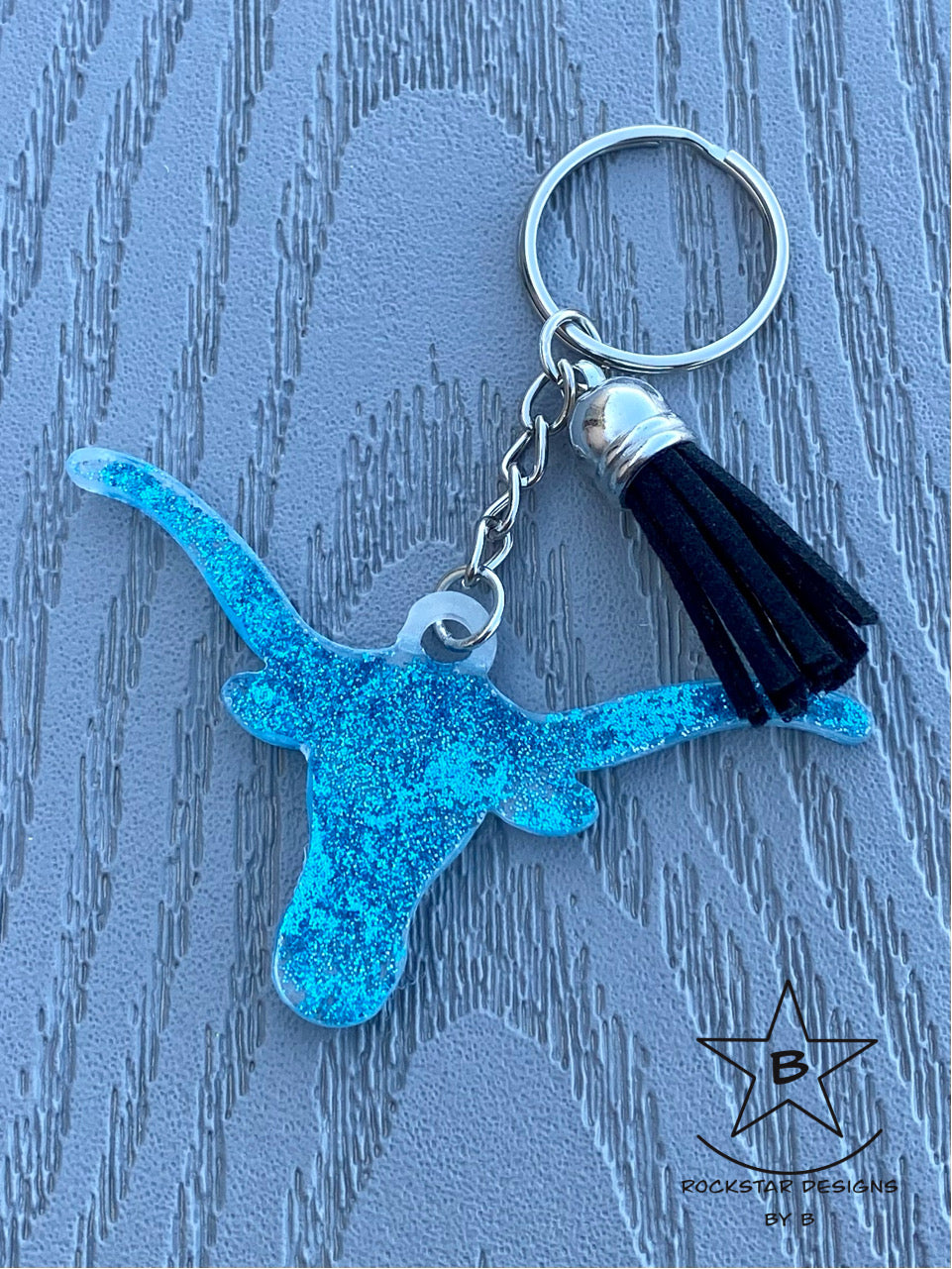 Keychain - Longhorn Steer Head - Blue Glitter