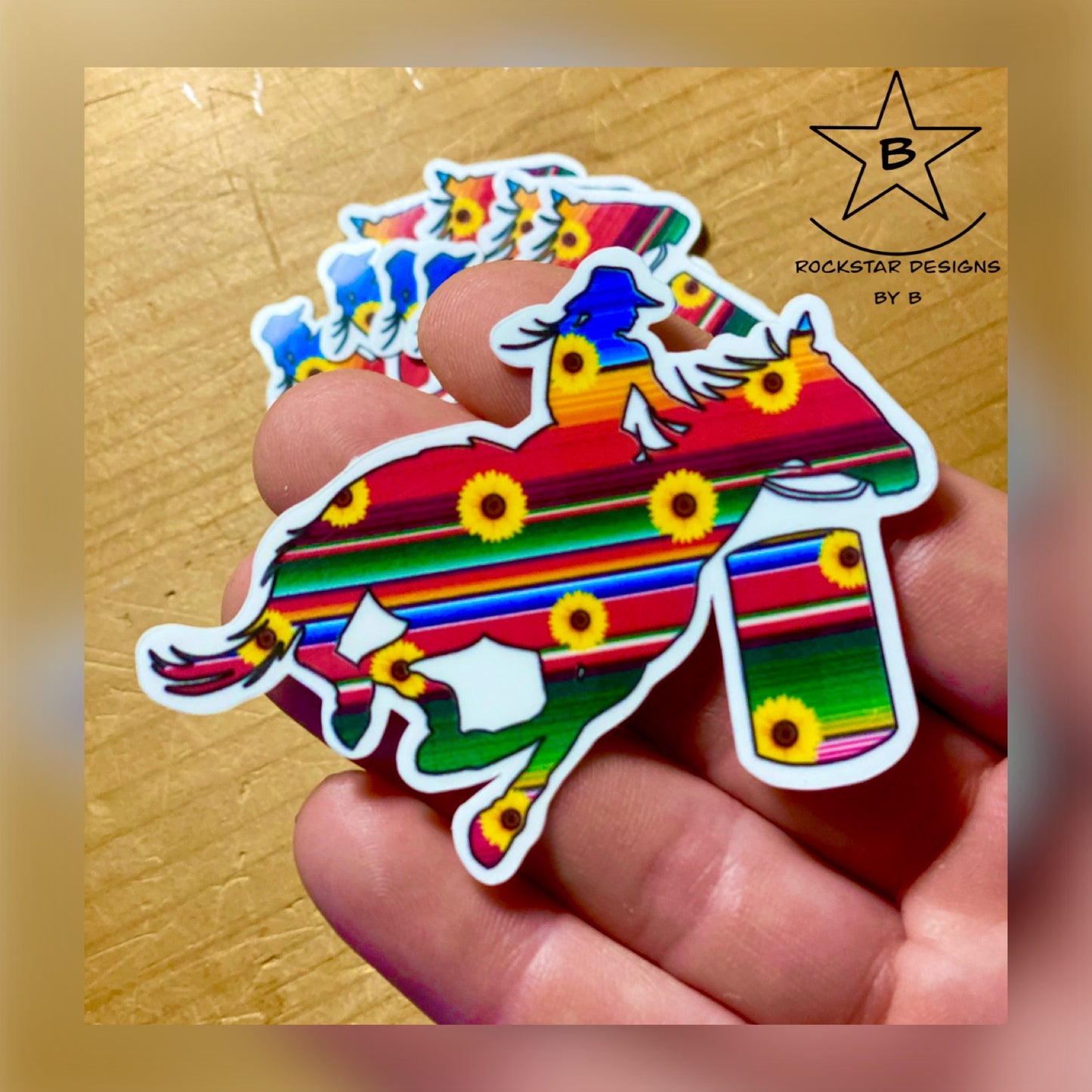 Sticker - Serape Barrel Racer with Sunflowers