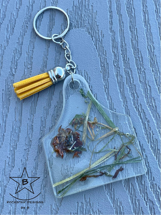 Keychain - Cattle Ear Tag - Clear Infused with Alfalfa