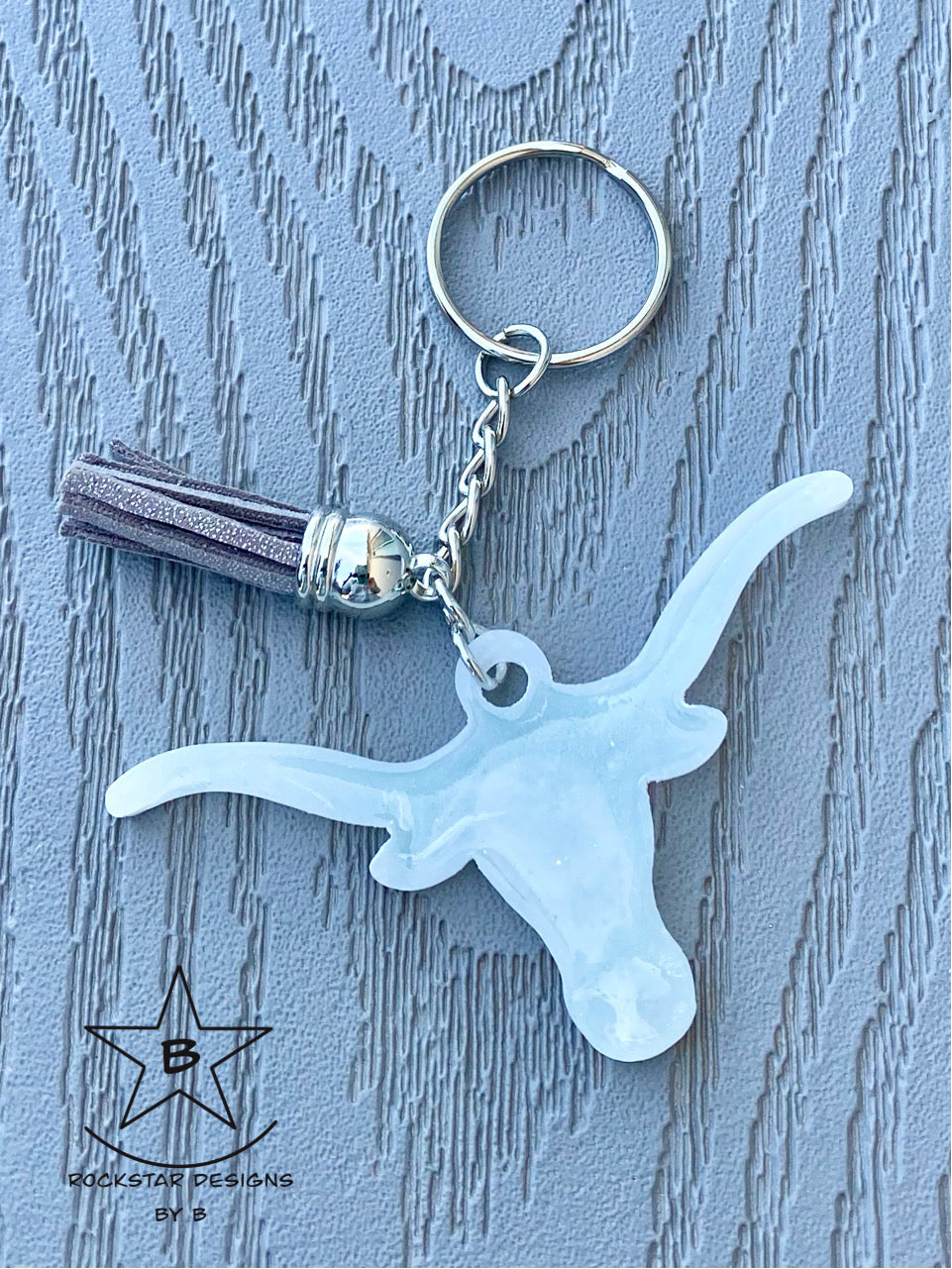 Keychain - Longhorn Steer Head - Pearl White