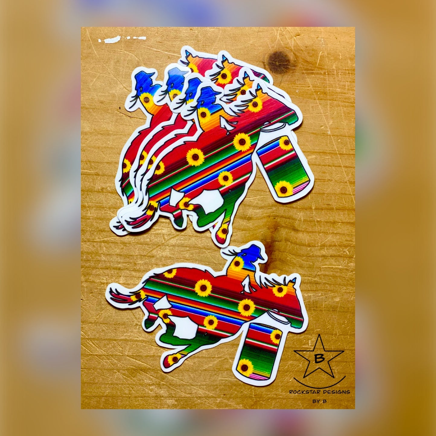 Sticker - Serape Barrel Racer with Sunflowers