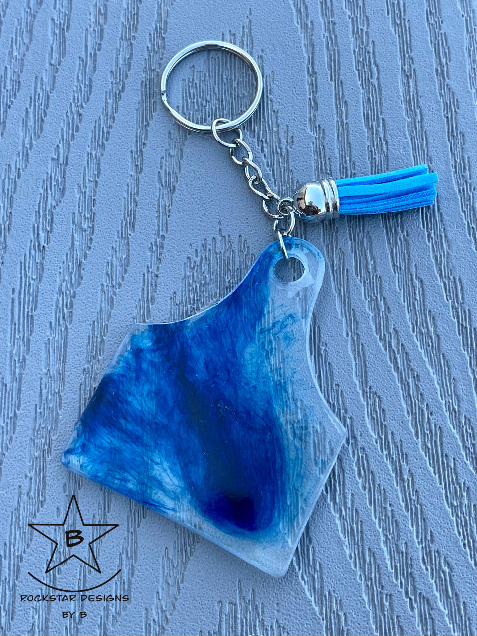 Keychain - Cattle Ear Tag - Clear and Blue Swirl