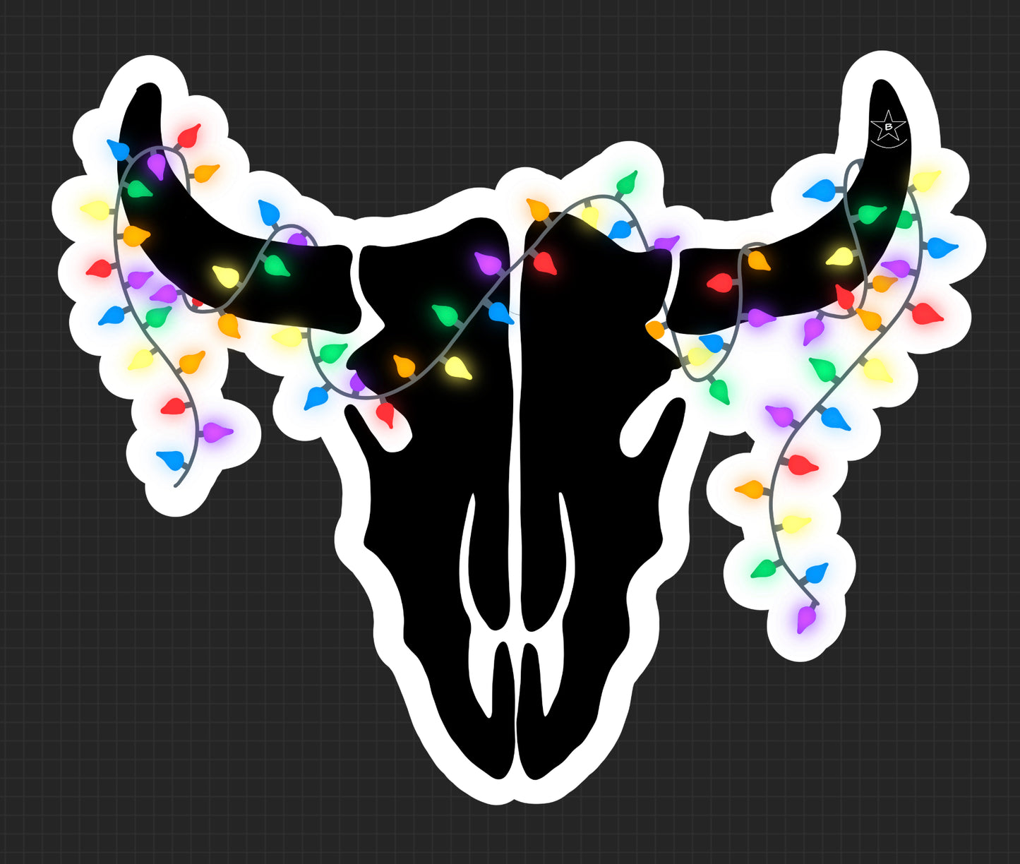 Sticker - Christmas Lights Steer Skull