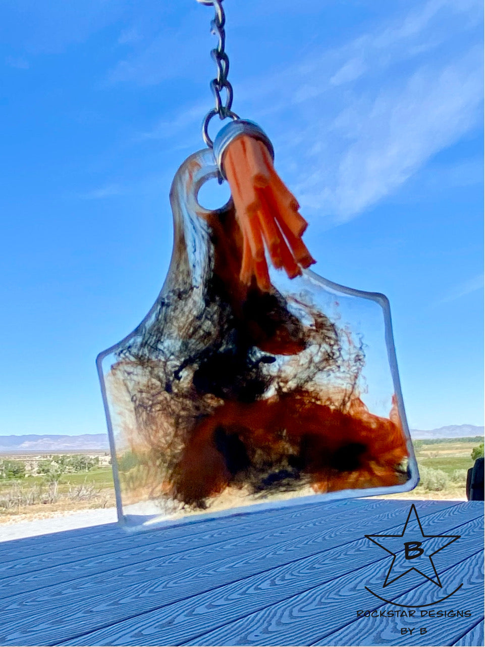 Keychain - Cattle Ear Tag - Orange and Black