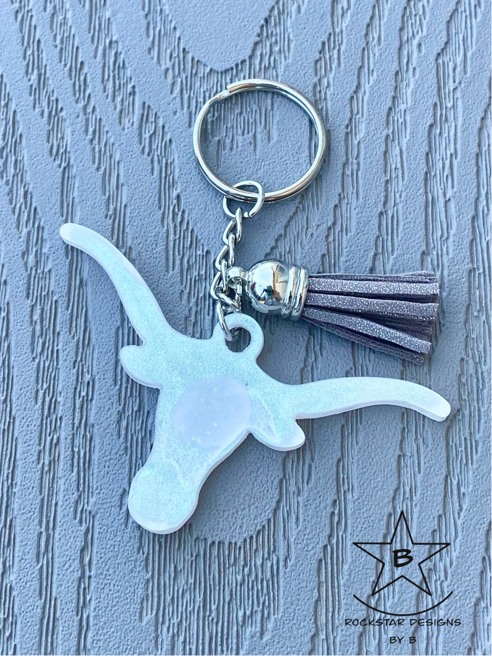 Keychain - Longhorn Steer Head - Pearl White