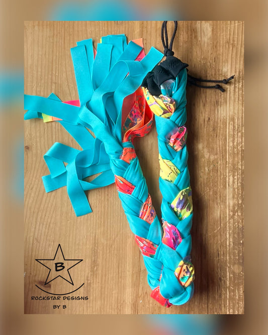 Braid In Tail Bag - Light Teal and Neon Orange/Yellow with Foil print